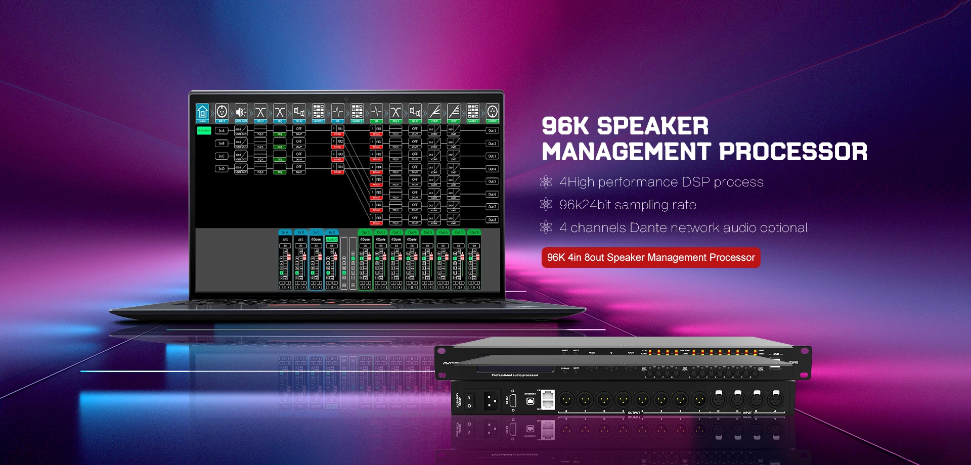 Chine Dante Network Audio Processor Factory
