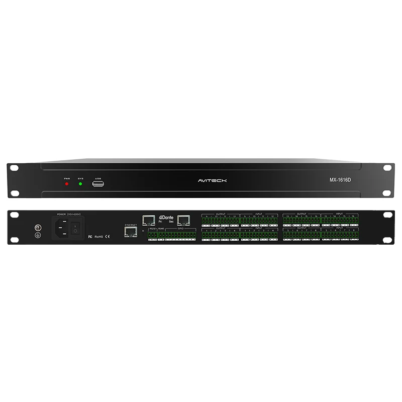 Dante 16 sur 16 Out Network Audio Processeur avec écran